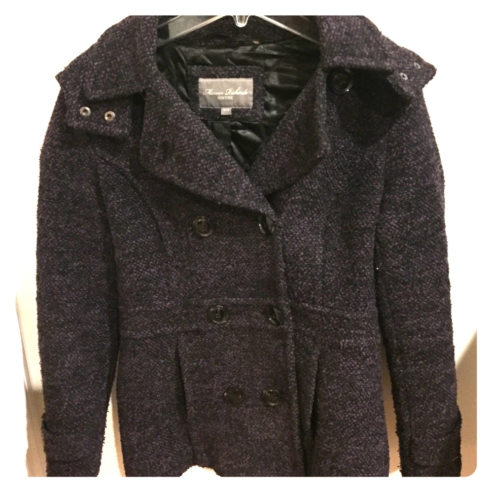 Hooded purple/black pea coat